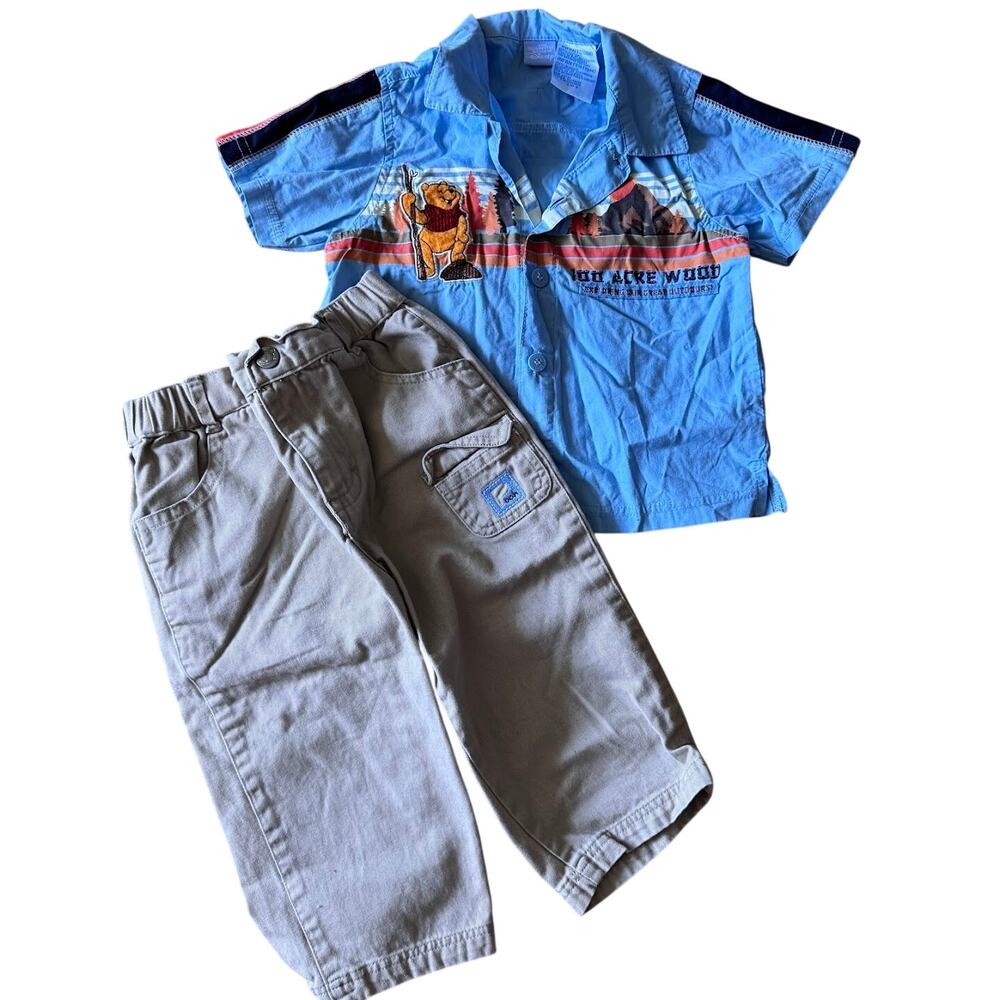 Disney 100 Acre Wood Winnie the Pooh Outfit Set Blue Polo and Khakis 18 Months